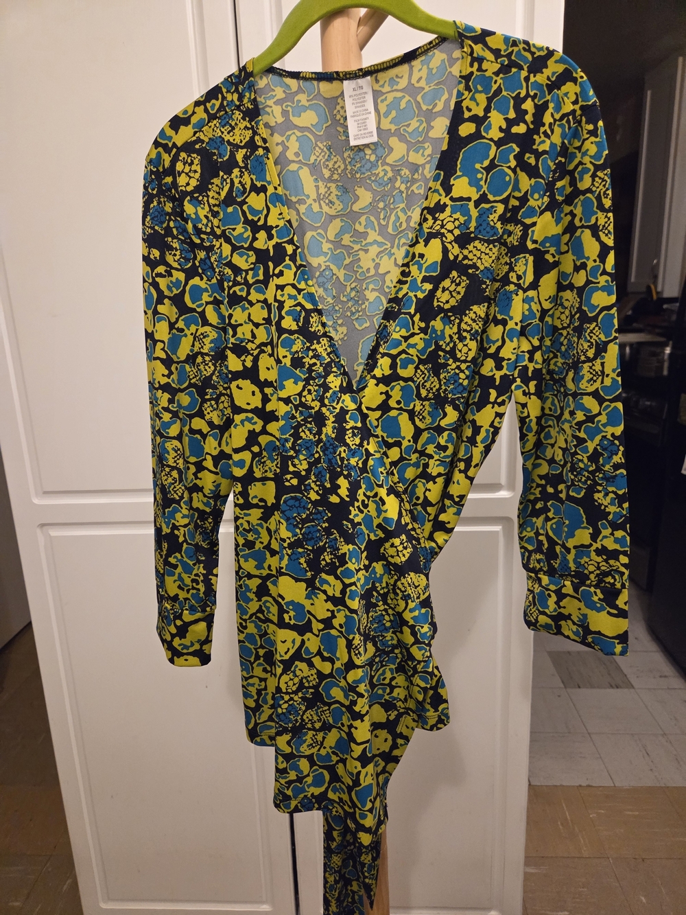 Vibrant Abstract Wrap Top in Yellow, Blue & Black